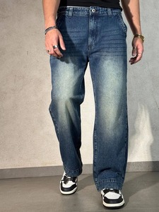 Jean décontracté en denim coupe large évasée, coupe ample, en coton écologique, avec déchirures décoratives - Product Image 4