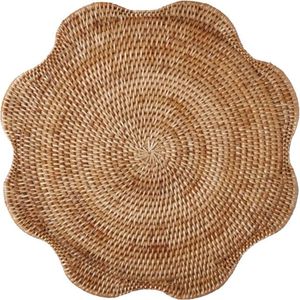 Premium Eco Friendly Hand Woven Rattan Placemat Round Scalloped Edge <b>Table</b> Mat Wholesale Rustic Boho Kitchen Dining <b>Table</b> Decor - Product Image 1