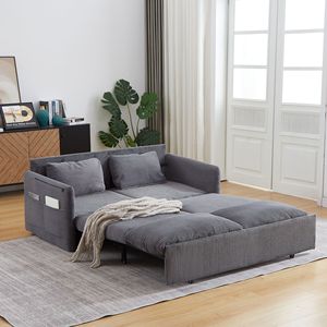 64.5 Inch Soft Corduroy Convertible <b>Sleeper</b> <b>Sofa</b> Bed 3 in 1 Adjustable Pullout with 2 Side Pockets and Pillows - Product Image 6