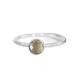 Round Faceted Smoky <b>Quartz</b> Gemstone <b>Ring</b> with Bezel Setting | Hammered Band 925 Sterling Silver Unisex <b>Ring</b> for Wedding & Party - Product Image 1