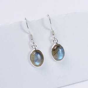 Natural Labradorite Cabochon Oval Gemstone Trendy <b>Handmade</b> <b>Jewelry</b> Wholesale 925 Sterling Silver Bezel Drop Dangle Earrings - Product Image 1