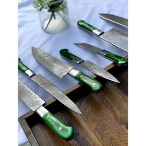 Juego de Cuchillos de Acero de Damasco de 7 Piezas con Mango de Madera, Hoja Recta Pulida de Acero Inoxidable, Ambidiestro, Grado Industrial, 1 Año de Garantía - Product Image 4
