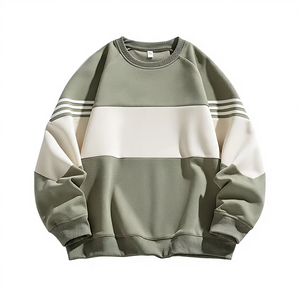 Men's Lined Front French Terry Winter Sweatshirt Striped <b>Raglan</b> Sleeve Round Neck Pullover Eco-Friendly Breathable Casual <b>Top</b> - Product Image 1