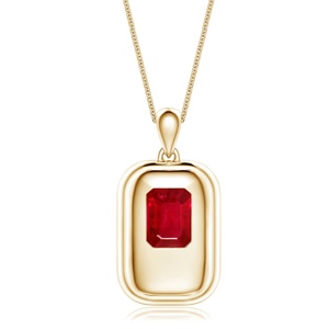 14K <b>Solid</b> <b>Gold</b> Emerald-Cut Natural Red Ruby Precious Gemstone Men's Charm Handmade <b>Pendant</b> With Chain Bold Punk Design <b>Pendant</b> - Product Image 1