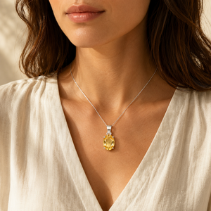 Pendentif en pierre précieuse citrine, forme hexagonale, religieux, hindouisme - Product Image 6