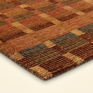 Tapis en laine à carreaux orange rouille et marron anthracite, tissé contemporain, antidérapant, écologique, pour salon - Product Image 6