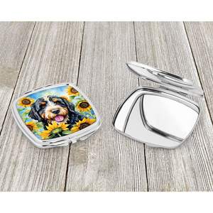 Bernedoodle girasoles compacto viaje maquillaje espejo plegable diseño de mano regalo para mujeres y niñas - Product Image 3