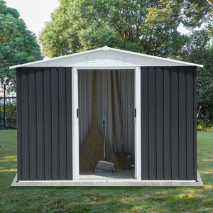 Abri de jardin 8x6 pieds avec porte coulissante, structure en alliage d'aluminium gris foncé et toit en pente – Produit de rangement et abri - Product Image 5