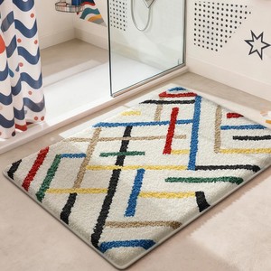 Alfombra de Baño Geométrica de Algodón, Rectangular, Antideslizante, con Base de Goma Gruesa, Moderna, para Uso Doméstico - Product Image 5
