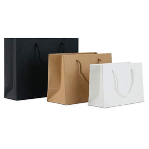 Custom Logo Kraft Paper Tote Bags Black, Brown, White Plain Packaging Bags for T-<b>Shirts</b> & Promotions - Product Image 2