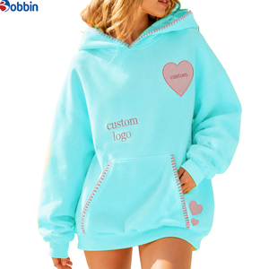Women Clothing Women's Oversized Hoodies New Arrival Custom Heart Patch Embroidery & Contrast <b>Blanket</b> <b>Stitch</b> Pullover Hoodies - Product Image 6
