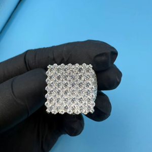 Bague personnalisée en moissanite taille ronde avec pavé carré, en argent 925 original, bijoux pour homme style Iced Out, pour fête, cadeau, amis - Product Image 1
