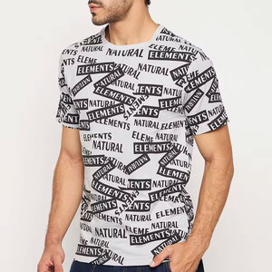 T-shirt à manches courtes pour homme, col rond, coupe classique, en jersey de coton, imprimé avec des éléments naturels personnalisés, motif de lettres blanches - Product Image 4