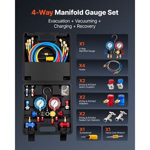 Set di Manometri per Climatizzatore con 4 Manometri, Tubi da 5 Piedi, Adattatori e Attacchi Rapidi per Refrigeranti R134a R404A R1234yf R22 - Product Image 2