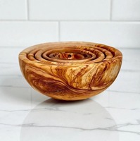 Ensemble de 6 bols gigognes en bois d'olivier, faits à la main, rustiques, pour une décoration de cuisine moderne et champêtre, cadeau de pendaison de crémaillère ou pour chef.