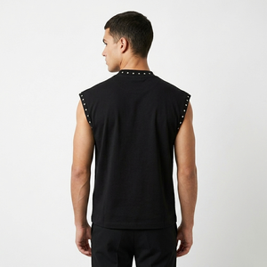 Camiseta sin mangas con estampado gráfico personalizado DTG y pedrería, 100% algodón jersey, tela suave, estilo vintage moderno, unisex. - Product Image 5