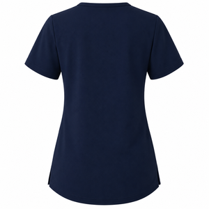 Haut de blouse médicale personnalisé pour femme avec logo, col en V, manches courtes, poches utilitaires, couleur unie, pour clinique - Product Image 2