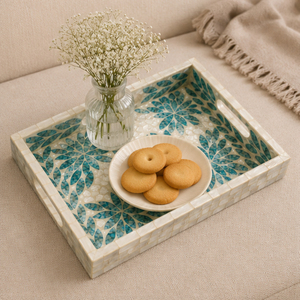Plateau de service moderne en laque avec incrustations de nacre et mosaïque de coquillages, avec poignées, pour table basse et décoration intérieure, vente en gros - Product Image 6