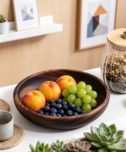 Bol à salade en bois naturel ILAHI, écologique, en bois d'acacia, style vintage, logo personnalisé, pour mariage, ustensiles de cuisine, vaisselle, en stock - Product Image 1