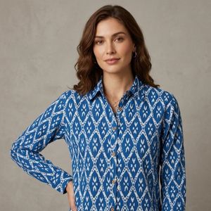Camisa con estampado de bloques a mano Camisas elegantes para mujer Camisa de tela de algodón suave con estampado de bloques a mano India a la venta al mejor precio - Product Image 1