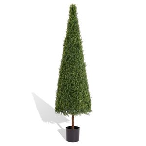 Set di 2 Cespugli Artificiali di Cedro Resistente ai Raggi UV, Alberi Conici Topiari Finti, Piante in Vaso Artificiali, Sempreverdi Effetto Ghiaccio, Altezza 180 cm - Product Image 1