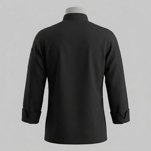 Reddito Black Mandarin Collar Double Breasted Chef <b>Jacket</b> <b>Men</b> Workwear Style Regular Fit Polyester Solid Color <b>Long</b> Sleeve - Product Image 3