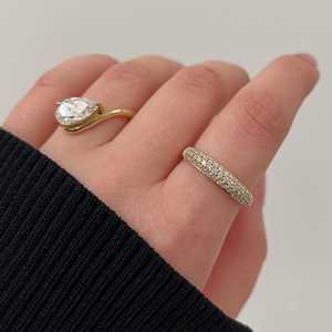 Pave <b>Dome</b> Stackable <b>Ring</b> Half Eternity Curved Stacking Bridal Jewelry Bands Wholesale 14k 18k Solid Gold Round Lab Grown Diamond - Product Image 2