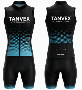 Conjunto de Jersey de Ciclismo Unisex Ecológico TANVEX INTERNATIONAL, Personalizable para Equipos, Azul y Negro, Transpirable, de Spandex y Poliéster, sin Mangas - Product Image 4