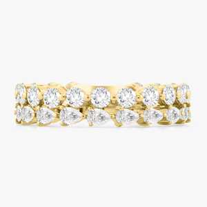 Anillo Apilable de Doble Hilera de Diamantes, Oro Sólido de 14K/18K, Corte Pera y Redondo, Diamantes Cultivados en Laboratorio, Minimalista, de Lujo, Eternidad, Moderno, Joyería Fina para Boda - Product Image 1