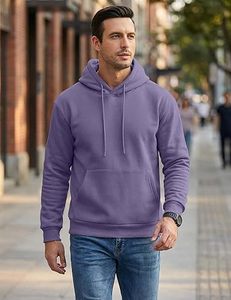 Sudadera con Capucha para Hombre, Color Sólido, Corte Regular, Tejido de Felpa, Estilo Casual Otoñal, Morado - Product Image 1