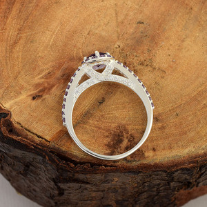 Anillo de Compromiso de Plata de Ley 925 con Amatista Púrpura Natural, Joyería Fina Única - Product Image 3
