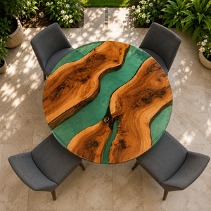 Luxury Round Clear Green <b>Epoxy</b> Resin Coffee <b>Table</b> with Modern Design Eco-Friendly for Home Restaurant Diwali Celebrations - Product Image 2