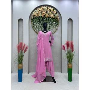 Conjunto de Traje de Fiesta XL de Chifón con Espejo Real y Adornos de Moti, Elegante para Cualquier Ocasión - Product Image 4