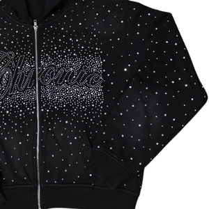 Sudadera con capucha negra con pedrería para hombre y mujer, sudadera con cremallera de lujo con cristales, ropa de calle brillante con diamantes, sudadera de moda para invierno. - Product Image 2