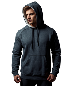 Sweat-shirt à capuche gris foncé pour homme, manches raglan, couleur unie, coupe décontractée, tissu en molleton français, vêtement d'automne - Product Image 1
