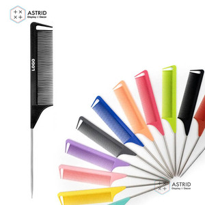 Custom logo 10 Color Anti Static Pin Heat Resistant Portable Fashion Salon Styling <b>Rat</b> Tail Carbon Fiber Plastic Braiding Comb - Product Image 1