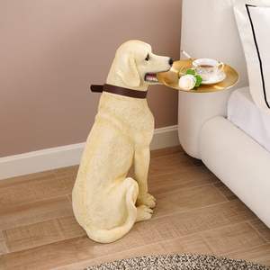 Tavolo moderno in resina Beige per cani con vassoio portaoggetti in acciaio inox graziosi mobili da giardino - Product Image 3