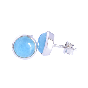 Pendientes de Plata de Ley 925 con Turquesa Redonda, Engaste Minimalista, Joyería Fina para Mujer, Uso Diario - Product Image 1