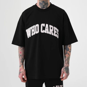 T-shirt en coton noir surdimensionné de haute qualité OEM personnalisé, manches courtes, col rond, jersey décontracté pour homme, design imprimé avec lettres - Product Image 2