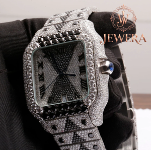 Montre en acier inoxydable argenté avec diamants Moissanite, un best-seller, un objet de luxe indispensable pour les collectionneurs de montres - Product Image 5