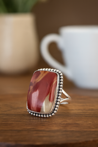 Mookaite Jasper 925 Sterling Silver Handmade Statement <b>Ring</b> Rose Gold Yellow Gold Plated Beaded Frame Vintage Designer Jewelry - Product Image 4