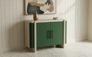 Buffet moderne à 2 portes en chêne massif pour salon - Rangement résistant à l'eau avec design minimaliste - Product Image 2