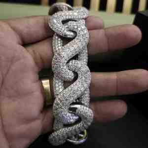 Gent's Hip Hop Emerald Diamond <b>Bracelet</b> 14kt <b>Solid</b> Gold 61.87CT DOPE JEWELLS With Exclusive Design <b>Silver</b> Plated For Party - Product Image 5