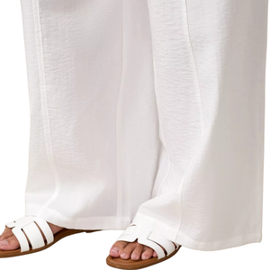 Pantalon Palazzo Femme Taille Mi-Haute Ample en Crêpe à Jambes Larges, Taille Élastique, Décontracté, Respirant, Séchage Rapide, Idéal Été, Voyage, avec Poches, Vacances - Product Image 6