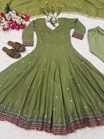 Gaun Anarkali India TENNECY Designer Heavy NC Vichitra untuk Wanita |   Gaun Bordir dengan Dupatta |   Pesta Pernikahan Bebas Kerutan