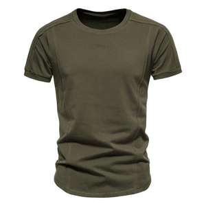 Men's Short Sleeve O-Neck T-<b>Shirt</b> Solid Color Casual Jersey Cotton Breathable Regular Fit Knitted Plain Dyed - Product Image 4