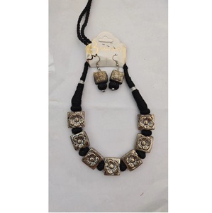 Top Selling Black <b>Thread</b> Oxidized Metal Floral <b>Bead</b> Necklace Earring Set Ethnic Fashion Jewelry for Women Cultural Event for Sal - Product Image 4