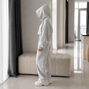 Women 2 Piece Tracksuit Set Hooded Zipper <b>Crop</b> <b>Top</b> Regular Sweatpants Full Length Solid Black Casual Winter 100% Cotton Quick - Product Image 6