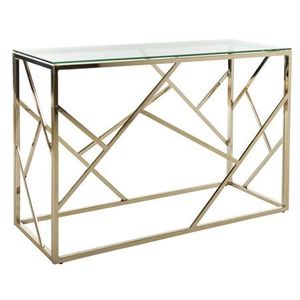 Designer Metal <b>Console</b> Stand With Glass Top Decorative Hall Furniture For Elegant Residential Interior Arrangements - Product Image 1