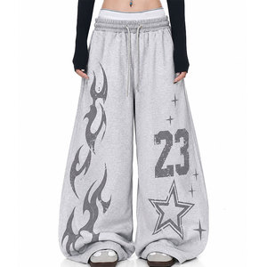 Custom Embroidery Canvas Cotton <b>Flared</b> <b>Jogger</b> Pants <b>Women</b> Autumn Breathable Windproof Elastic Waist Casual Full Length Baggy - Product Image 1